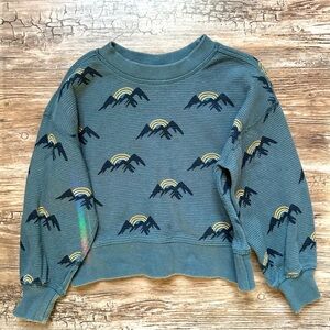 Hanna Andersson 3T Blue Mountain Print Waffle-Knit Sweater